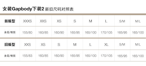 Gap官網(wǎng)新舊尺碼對照表