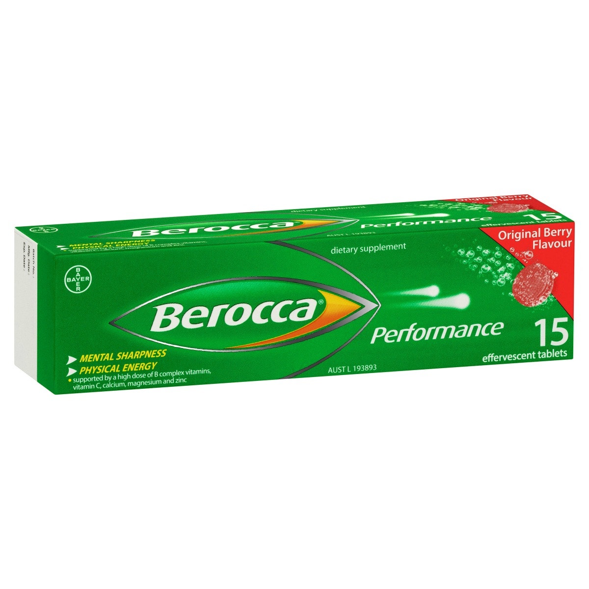 Berocca Performance 拜維佳維生素B+C+鈣鎂鋅水溶泡騰片(原味) 15片