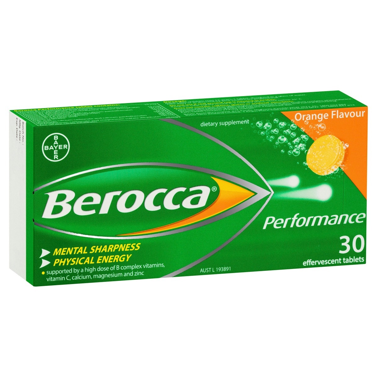 Berocca Performance 拜維佳維生素B+C+鈣鎂鋅水溶泡騰片(香橙味) 30片