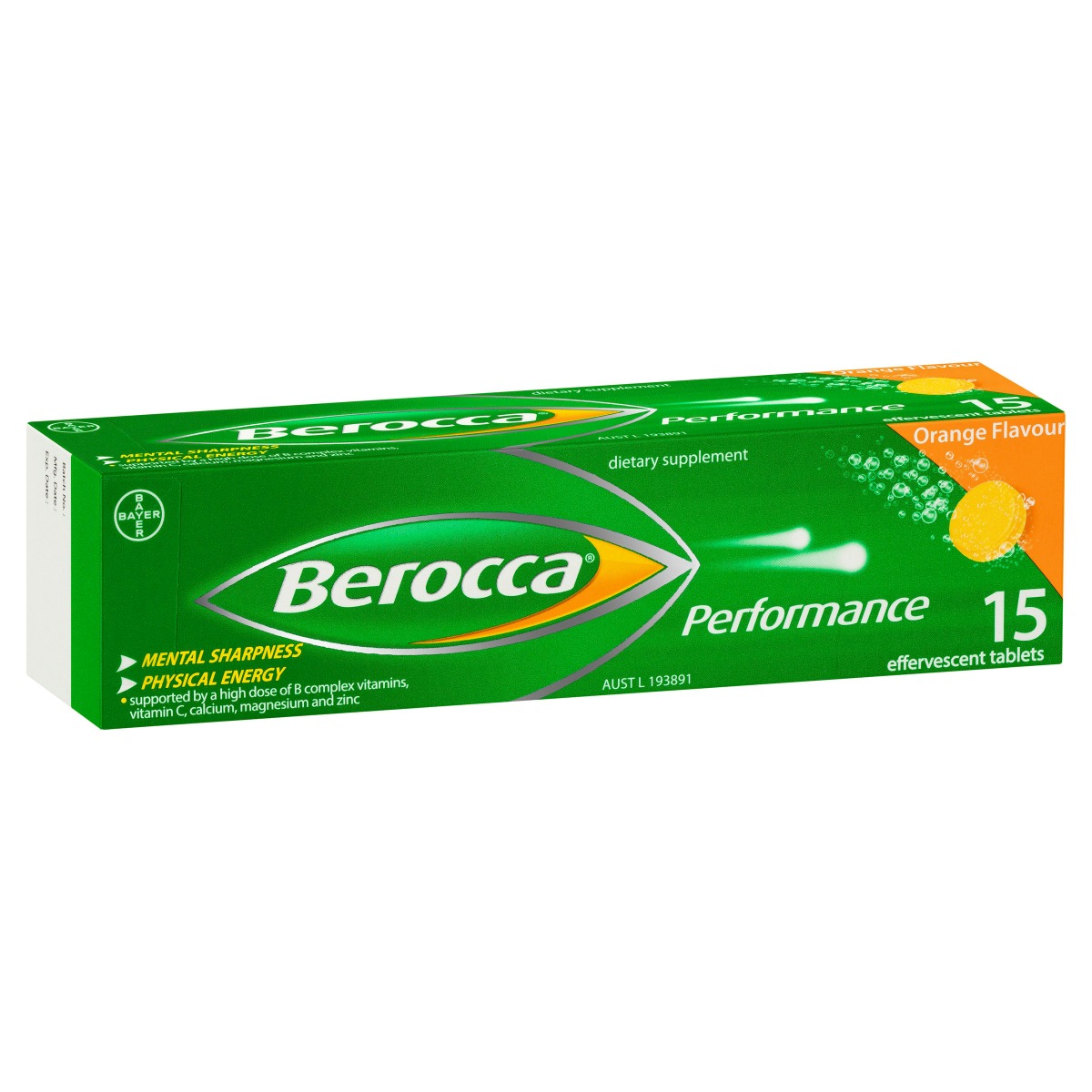 Berocca Performance 拜維佳維生素B+C+鈣鎂鋅水溶泡騰片(香橙味) 15片