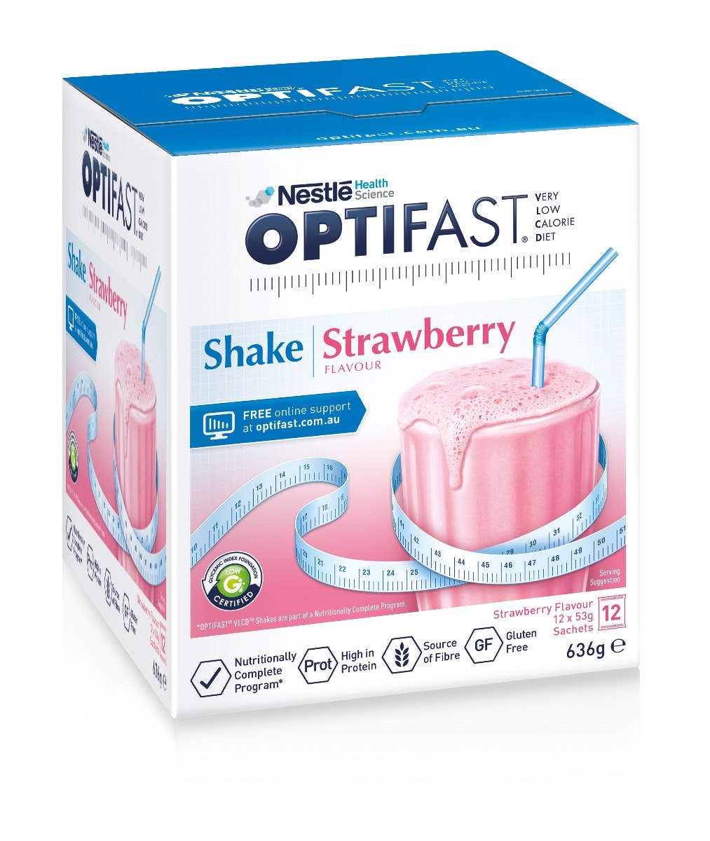 雀巢Optifast 澳洲牛奶代餐奶昔（零食低卡路里） 12袋裝x54g（草莓口味）