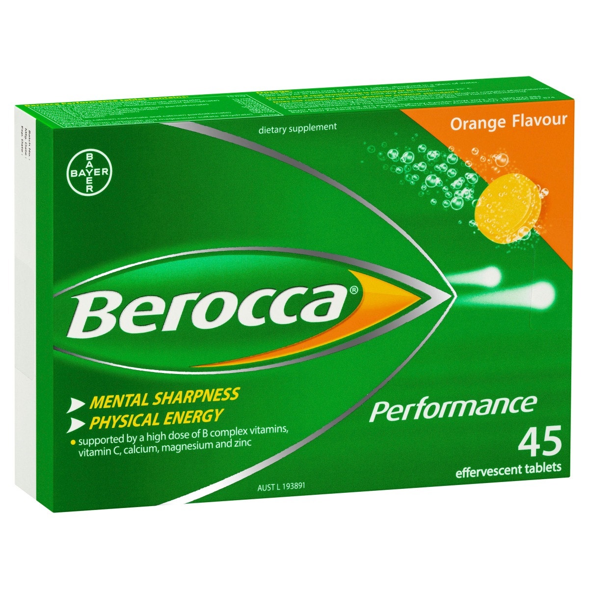 Berocca Performance 拜維佳維生素B+C+鈣鎂鋅水溶泡騰片(香橙味) 45片
