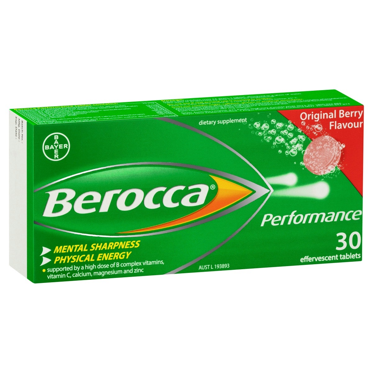 Berocca Performance 拜維佳維生素B+C+鈣鎂鋅水溶泡騰片(原味) 30片