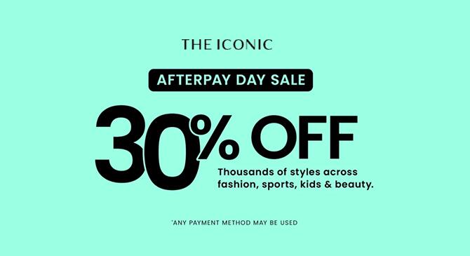 THE ICONIC官網(wǎng)AFTERPAY DAY千款時(shí)尚運(yùn)動(dòng)美妝等單品7折活動(dòng)