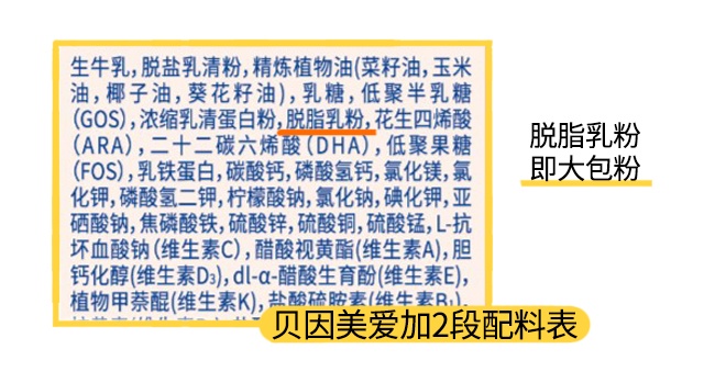 貝因美愛加2段配料表