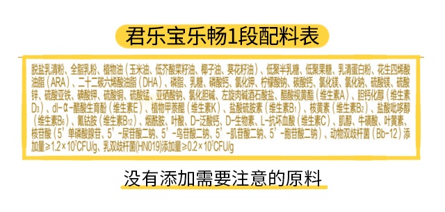 君樂寶樂暢1段配料表