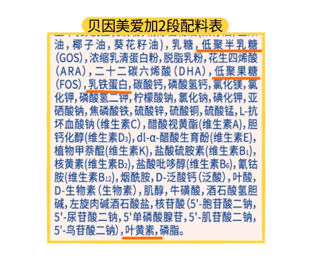 貝因美愛加2段配料表