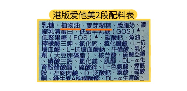 港版愛他美1段配料表