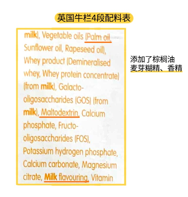 英國牛欄4段配料表