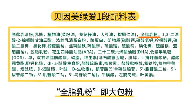 貝因美綠愛1段配料表 貝因美綠愛1段配料表