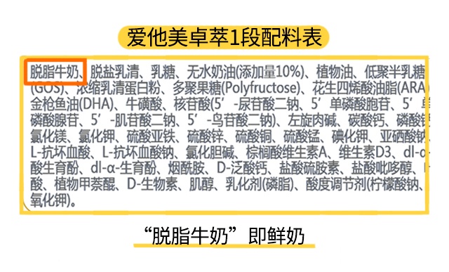 愛他美卓萃2段配料表