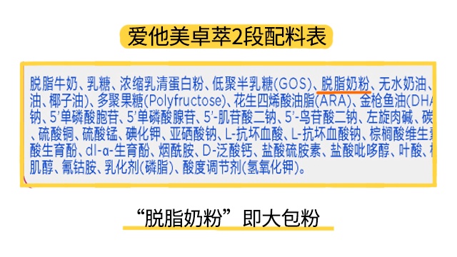 愛他美卓萃2段配料表
