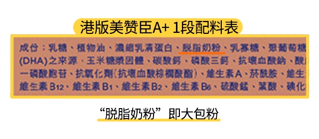 港版美贊臣A+安兒寶1段配料表