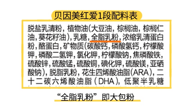 貝因美紅愛1段配料表