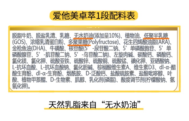 愛他美卓萃1段配料表