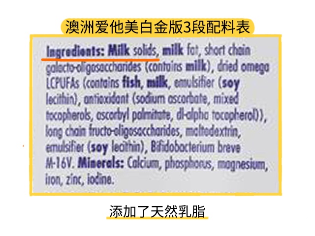 澳洲愛他美白金版3段配料表