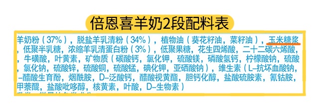 倍恩喜羊奶2段配料表