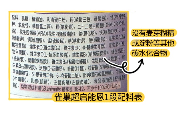 雀巢超啟能恩1段配料表