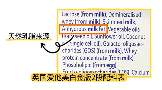 英國(guó)愛他美白金版2段配料表