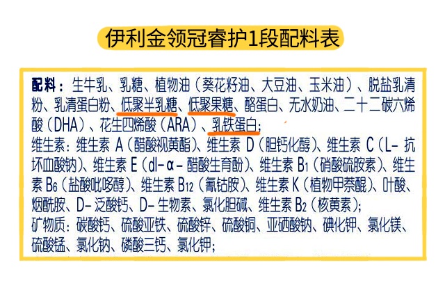 伊利睿護1段配料表 伊利睿護1段配料表