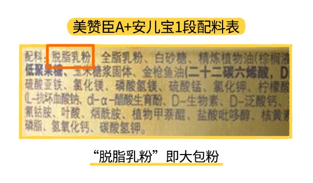 美贊臣A+安兒寶1段配料表
