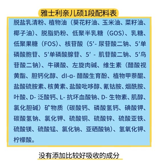 雅士利親兒碩1段配料表