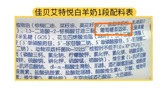 佳貝艾特悅白羊奶1段配料表