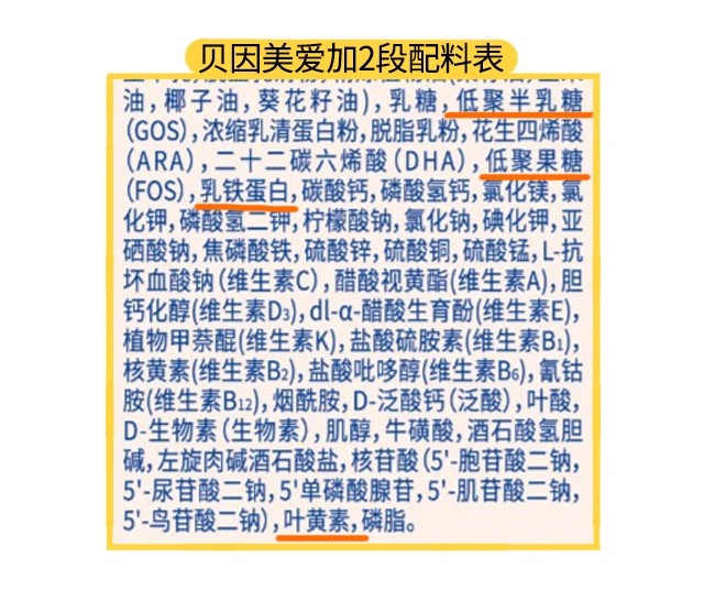 貝因美愛加1段配料表