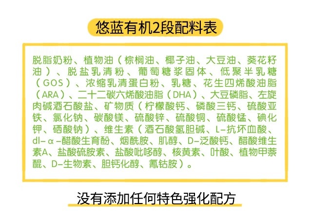 悠藍有機2段配料表