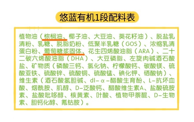 悠藍有機1段配料表