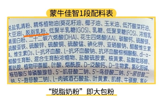 蒙牛佳智1段配料表