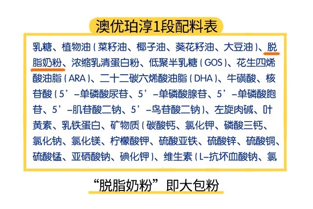 澳優珀淳1段配料表