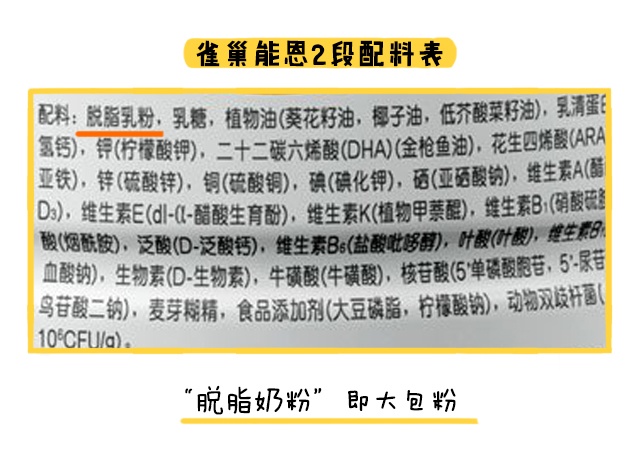 雀巢能恩2段配料表
