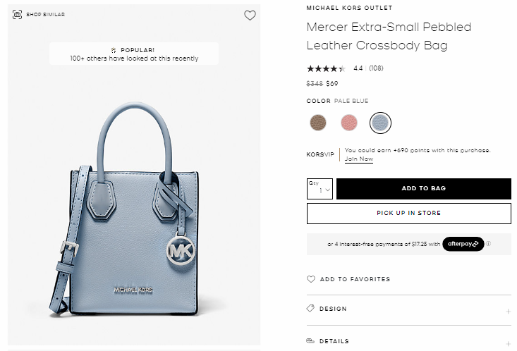 Michael Kors Mercer 迷你琴譜包 霧霾藍 2折 $69（約496元）